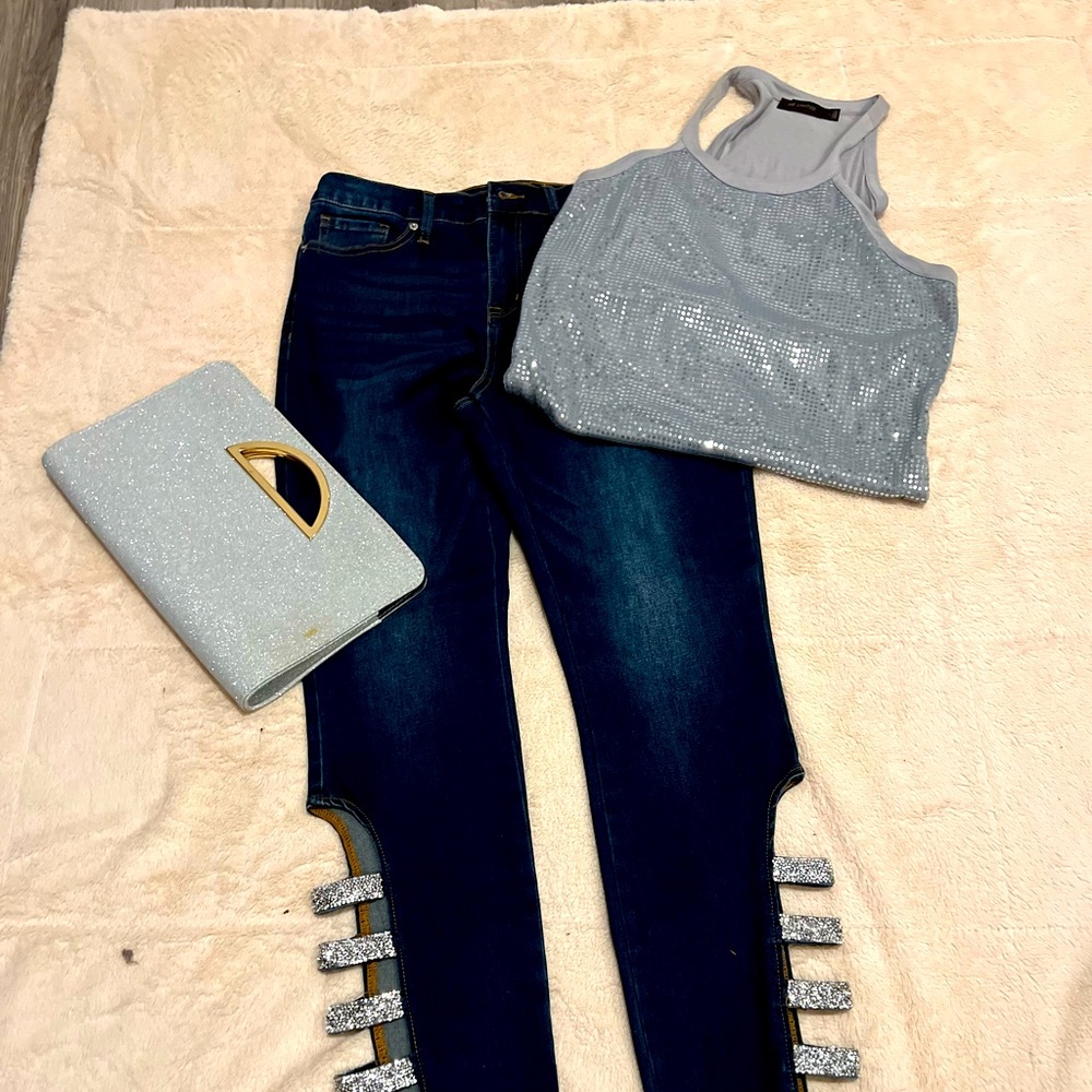 NY&C; Bejeweled boot cut jeans